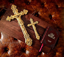 10 Piece Set Bespoke Ornate Gold Crucifix Xmas Ornaments picture