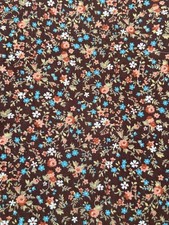 Vintage Petite Floral Fabric Piece Cotton Brown Seams 44