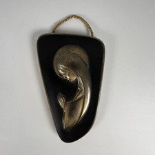 Vintage MCM Solid Brass Virgin Mary Madonna Wall Plaque picture