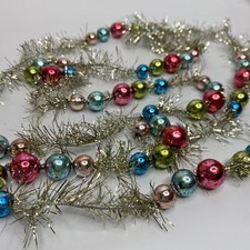 Vintage Style Bright Pastel aged look plastic bead Christmas Tinsel Garland 68