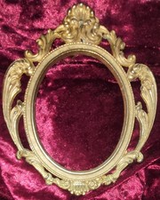 Vtg MCM Ornate Brass OVAL Baroque Frame Holds 3.25