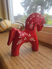 Vtg Swedish Wood Dala Horse John Gudmunds Red Candle Stick Christmas  Hand Paint picture