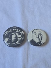 2 Vintage 1980s Three Stooges Pinback Buttons picture