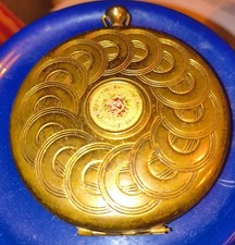 Vintage Zell Fifth Avenue powder compact pocket watch design mirror Brass Rare picture