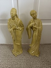 Vintage Asian Ceramic Figurine Pair – Glazed Geisha– Mid Century Style Decor picture