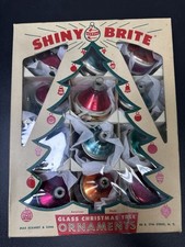 Vtg Shiny Brite UFO Saucer Glass Christmas Ornaments Lot of 12 Original Box MCM picture