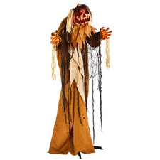 5.5ft Halloween Pumpkin Man Decoration Sound Activated Head Turning Red Glowing picture