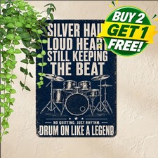 vintage drummer quote poster bold white typography blue picture