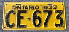 RARE 1933 ONTARIO CANADA LICENSE PLATE ALL ORIGINAL CHEVY FORD DODGE EXTRA HOLE picture