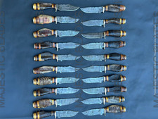 Lot of 20pc 8'' Damascus Steel Skinning/Hunting Knife Ram Horn Handle W Sheath. picture