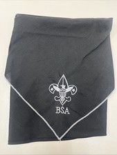 Vintage BSA Boy Scouts of America Black Neckerchief Gray Embroidered Logo.    oo picture