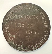 CHRISTMAS 1907 EMPLOYEE AWARD PLAQUE: LARGEST SUGAR RUN BY NIGHTSHIFT I327 picture