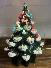 Vintage 1982 Capped-Snow Lighted Ceramic Christmas Tree – Rare 2-piece Mold picture