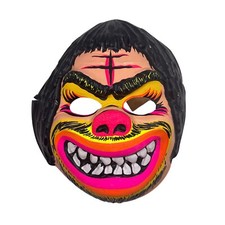 Vintage 1970s Collegeville Youth Halloween Mask Neon Clown with Original Tag picture