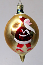 VTG Glass Pictured SANTA w SAC Large DROP Christmas Ornament Poland Gold Blue picture