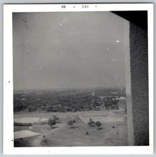 Vtg B&W Snapshot High Aerial View Landscape Fields Trees Rooftop Dec 1968 picture