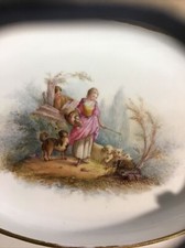 Antique 1852 French Sevres Dish Shepherdess with Dog and Man Looking On picture