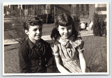 Antique Vintage Photo Picture Family Portrait Of A Young Boy And Girl By Houses picture