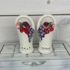 Vintage TILSO Japan Hand Painted Salt Pepper Shakers Fruit Basket No. 53/384 picture