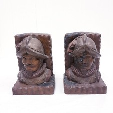 Vintage Heavy brown Ceramic Bookends Conquistador Explorer collective  picture