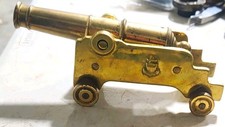 Vtg #3805 Brass Cannon Replica Rolling Wheels and Tilting Barrell Collectible picture