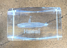 Hawaii 3D Laser Etched Crystal Glass Paperweight Submarine Souvenir picture