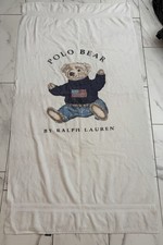 VTG 90s Ralph Lauren Polo Bear Bath Beach Towel White American Flag USA Cotton picture