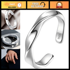 S925 Sterling Silver Vintage Ring for Men, Adjustable Size Open Hug Ring with S9 picture
