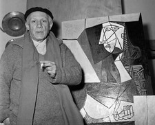 Pablo Picasso with One of His Works - Artist Pablo Picasso wit - 1953 Old Photo picture