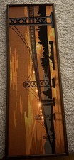 Vintage 1965 Belart Mid Century Lighted Bridge Wall Art Cityscape Skyline 1960s picture