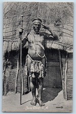 South Africa Postcard Zulu Chief with Long Stick c1910 Antique Unposted picture