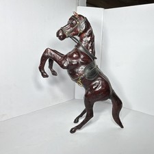 Vintage Leather Wrapped Rearing Horse Figurine Statue Equestrian Decor picture