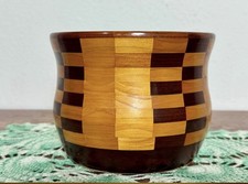 Vintage Segmented Parquetry Wood Bowl Handcrafted Mid Century picture
