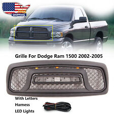 Fit For Dodge Ram 1500 Grill 2002 2003 2004 2005 Front Grille w/Letter+LED Black picture
