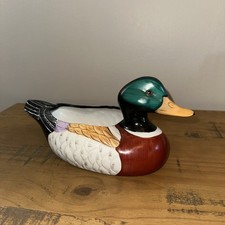 Vintage Hortense Arcadia Mallard Duck Planter Flower Pot #445-S Label picture