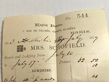 1879 English Pension in Paris France Receipt Antique picture