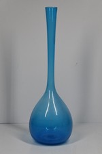 Vintage Swedish Modern Arthur Percy Blue Glass Vase Studio Art MCM Retro Pontil picture