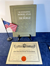 1906 Lincoln Farm Association Honorary Membership Certificate PLUS World Atlas picture