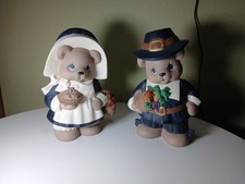 Pilgram Bears, VINTAGE Thanksgiving Hand Painted Ceramic Bear Boy & Girl  10