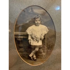 Antique Victorian Child Portrait Sepia Studio Photograph Oval Matte Vintage Art picture