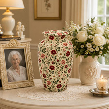 Vintage Floral Cremation Urn, Hand-Painted Roses & Daisie10 inches ship by fedex picture