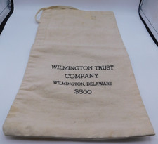 VINTAGE 1900s WILMINGTON TRUST COMPANY $500 CANVAS DRAWSTRING BAG COLLECTIBLE picture