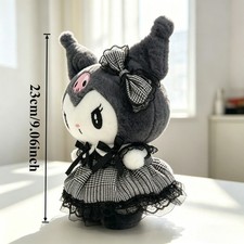 Sanrio Kuromi Gothic Plush Toy, Black and White Checkered Skirt & Bow picture