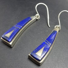 Vintage TSF Touch of Santa Fe SOUTHWESTERN Lapis Inlay Sterling Silver EARRINGS picture
