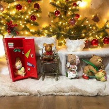 Vintage 80s and 90s Era Christmas Bear Ornaments Lot of 4 Small Multicolor picture