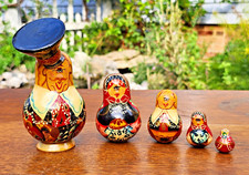 Vintage 1990s Authentic Russian Matryoshka Nesting Dolls 5pc Hand Painted Wood picture