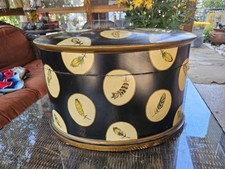Vintage MAITLAND SMITH? BLACK Painted WOOD With Decorated Feather Art Lidded BOX picture