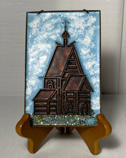 Vintage Soviet Russian Enamel on Copper Plaque Nikolai Church in Wladimir Moscow picture