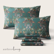 NEW Anthropologie Teal Orange 100% Cotton Matching 4 PC Sheet Set picture