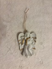 Vtg Homco Ceramic/Porcelain Angel Ornament White w/ Gold Detailing #5630 picture